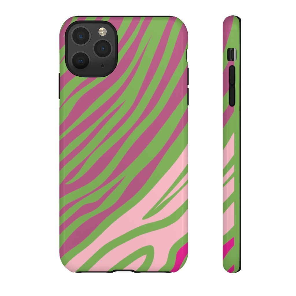 Cute Zebra Print Phone Case| Iphone and Samsung Cell Phone | Pink and Green Phone Case | Animal Print Case| Tough Cases |AKA Gift