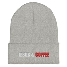 Load image into Gallery viewer, Running on Jesus | Jesus Girl | Christian | Fall Hat | Jesus and Coffee| Cuffed Beanie
