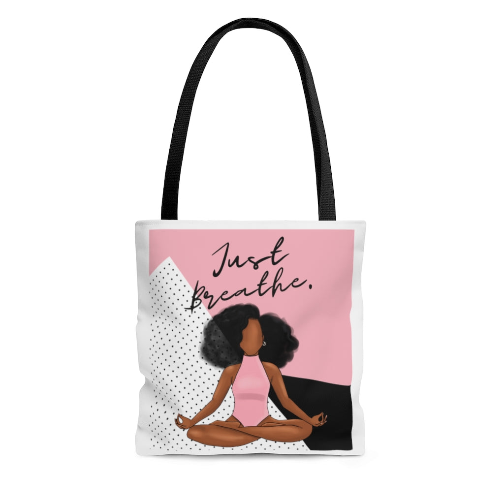 Just Breathe Black Girl Yoga and Meditation Tote Bag