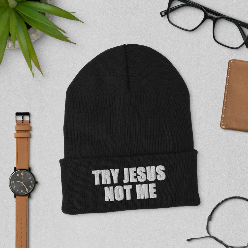Try Jesus Not Me Cuffed Beanie | Fall Beanie | Funny Beanie | Black Owned