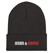Load image into Gallery viewer, Running on Jesus | Jesus Girl | Christian | Fall Hat | Jesus and Coffee| Cuffed Beanie
